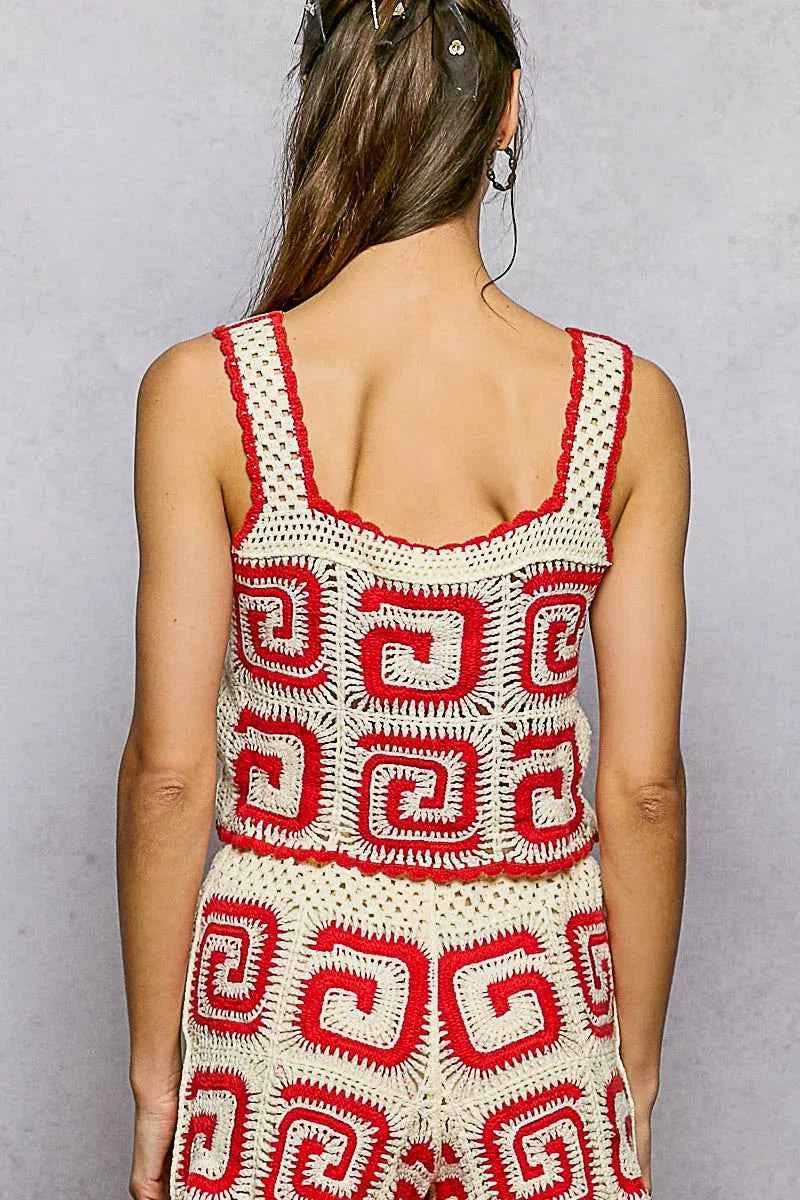 POL Handmade Crochet Cropped Tank with Granny Square Pattern