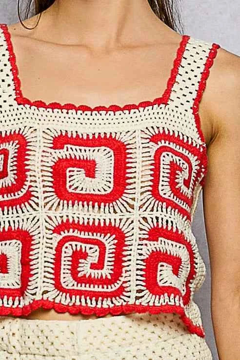 POL Handmade Crochet Cropped Tank with Granny Square Pattern
