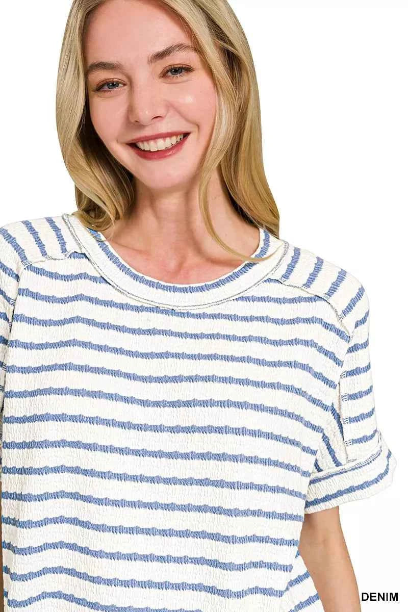 Zenana Stripe Jacquard Round-Meck Tee