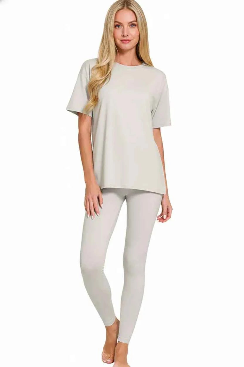 Zenana Brushed Dty Microfiber Short Sleeve Top and Pants Loungewear Set