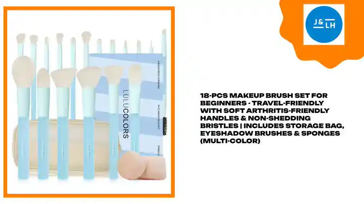 18-Pcs Makeup Brush Set for Beginners - Travel-Friendly with Soft Arthritis-Friendly Handles &amp; Non-Shedding Bristles | Includes Storage Bag, Eyeshadow Brushes &amp; Sponges (Multi-Color) by@Outfy